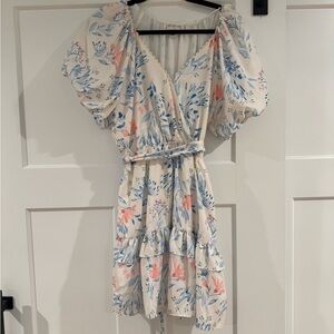 Aura Floral Mini Dress -‎ Cream and Blue